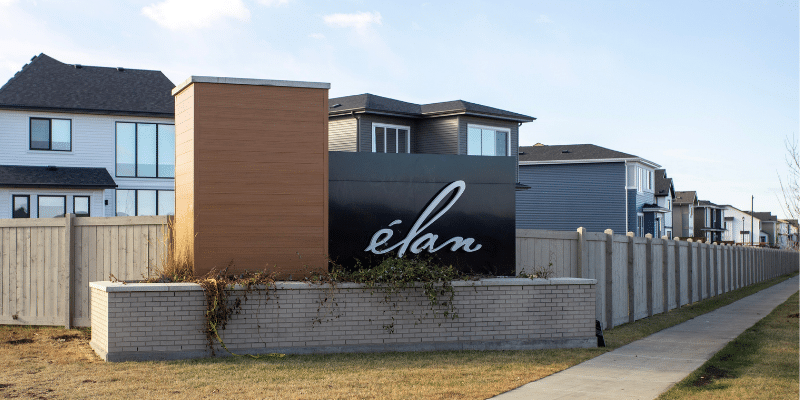 Élan community entrance sign in Beaumont, Alberta
