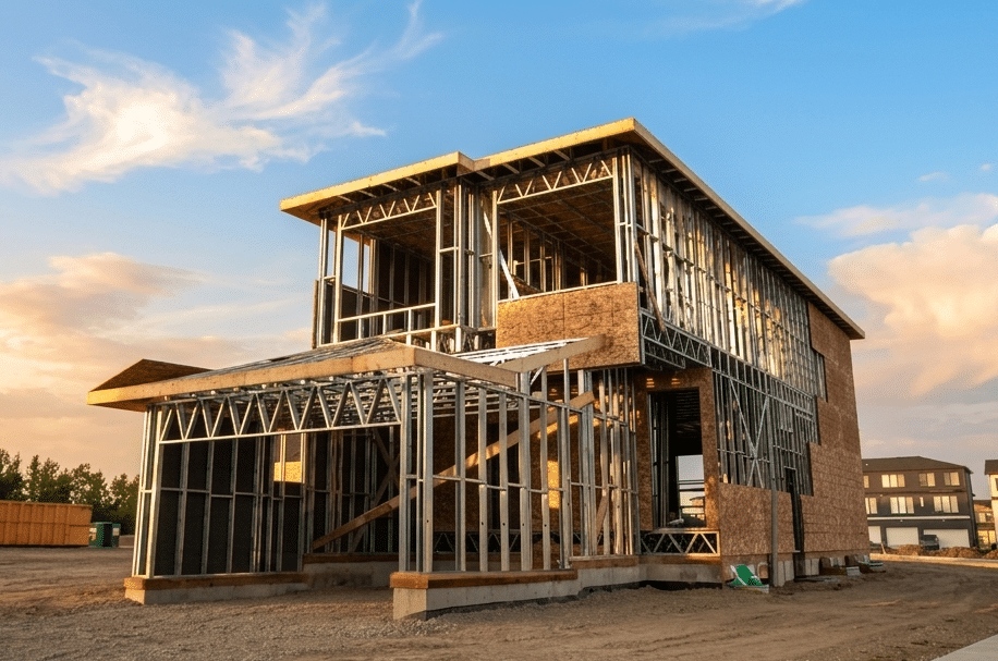 Interior steel frame construction system prior to finishing