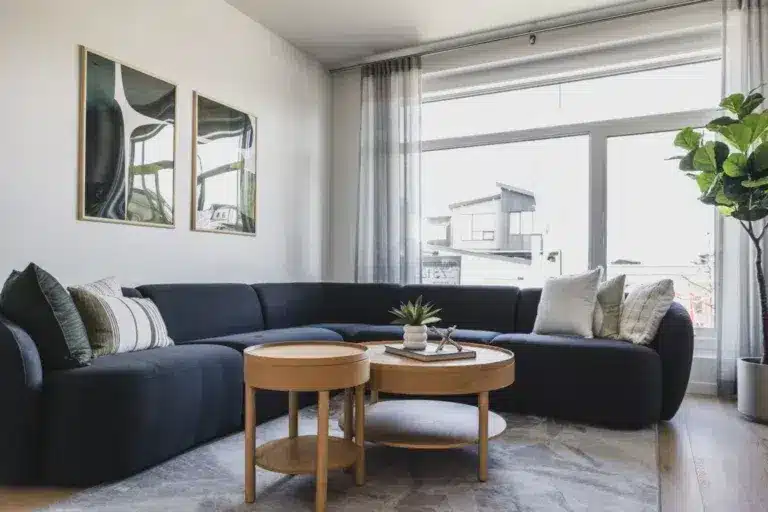Bright living room interior in Rosenthal Edmonton homes for sale with large windows and family‑friendly layout