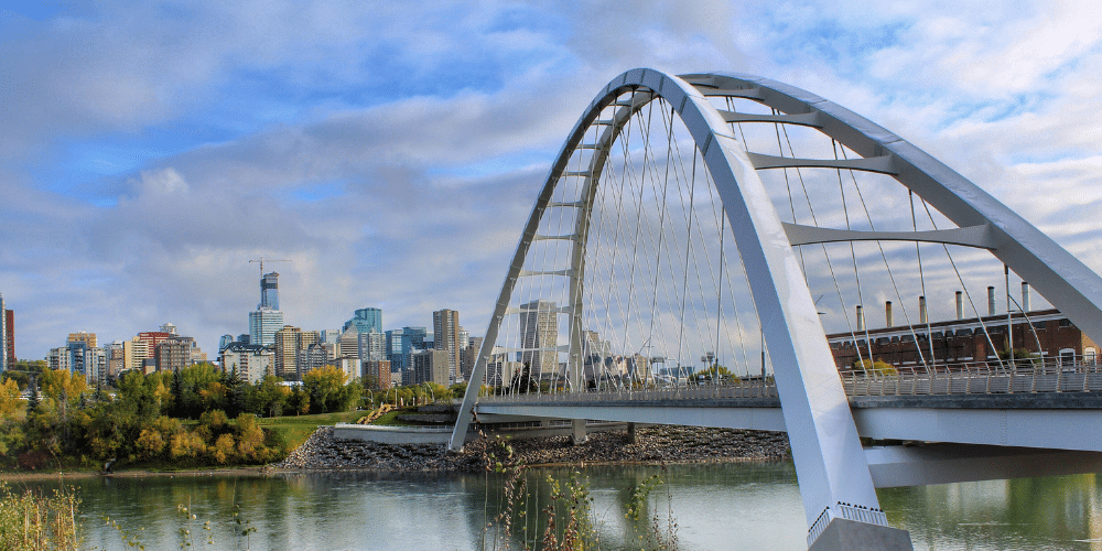Walterdale Bridge and Edmonton skyline, representing the city where leading home builders in Edmonton develop new communities and homes.