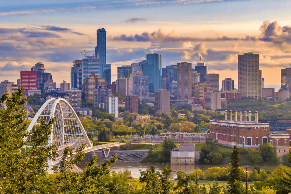 View of downtown Edmonton and Walterdale Bridge, illustrating proximity to employment, amenities, and urban lifestyle opportunities.